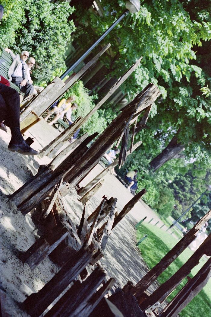 Procession 1984, wood, railroad tie and iron, Champs Elysées's garden.  
